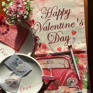 Romantic Love Plate Set with Red and White Design